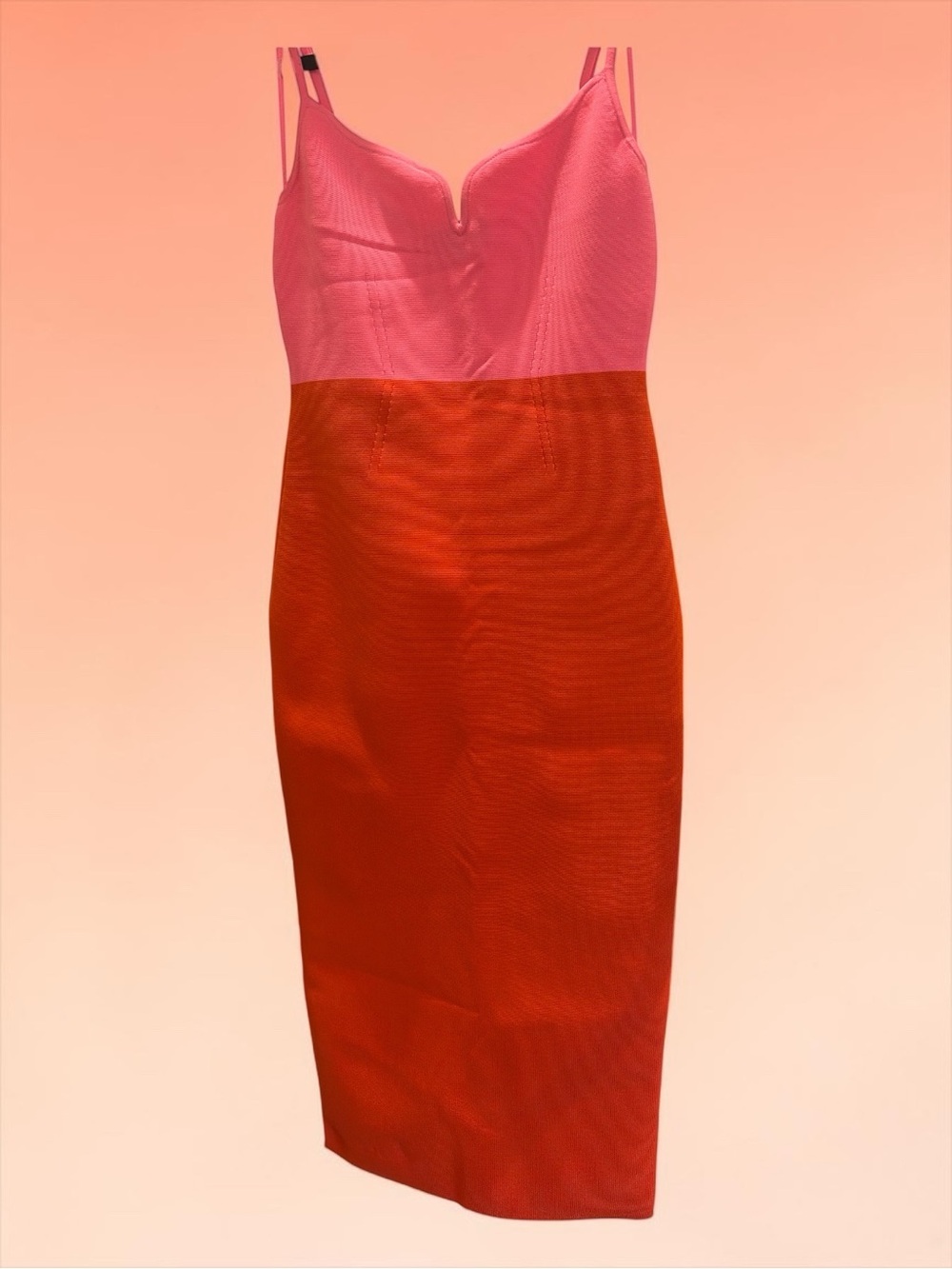 Express Pink and Red Two-Tone Midi Sheath Dress